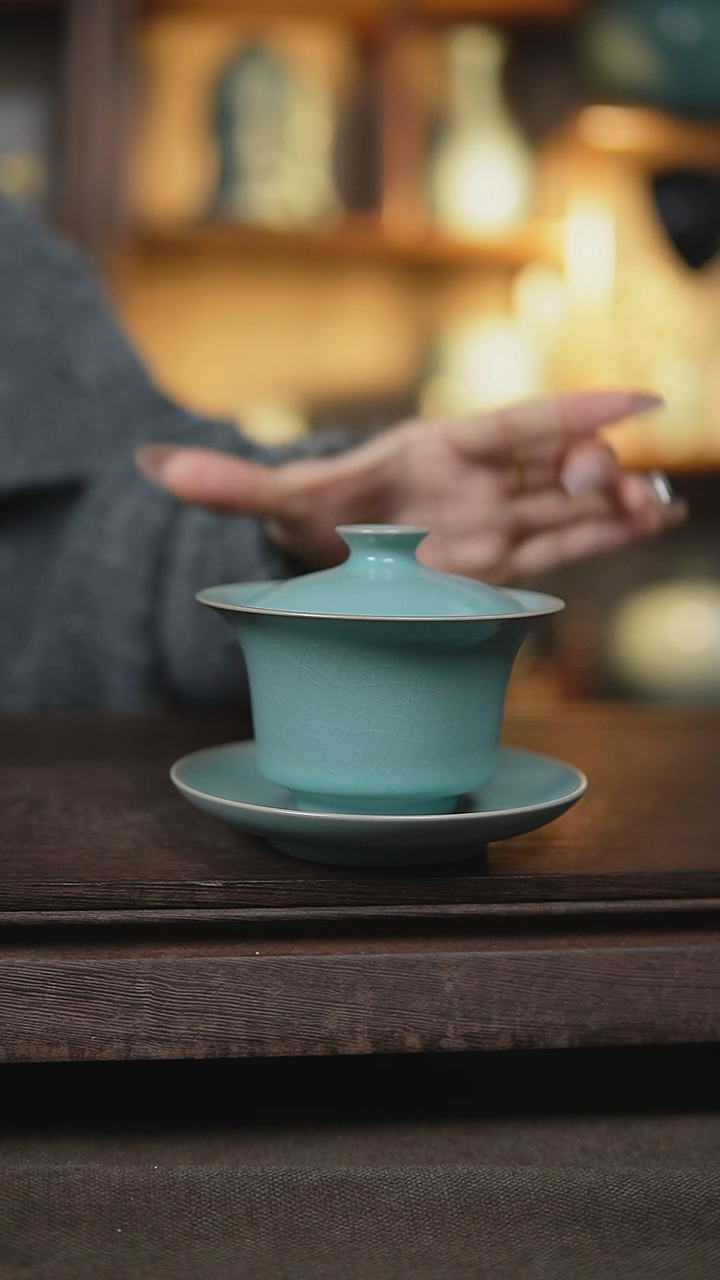【闪购商品】杯仿古天青三才马蹄盖碗瑕16