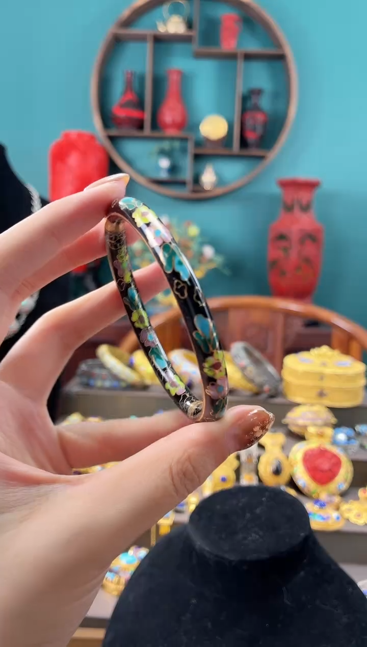 非遗手工景泰蓝开口镯子57-62黑色