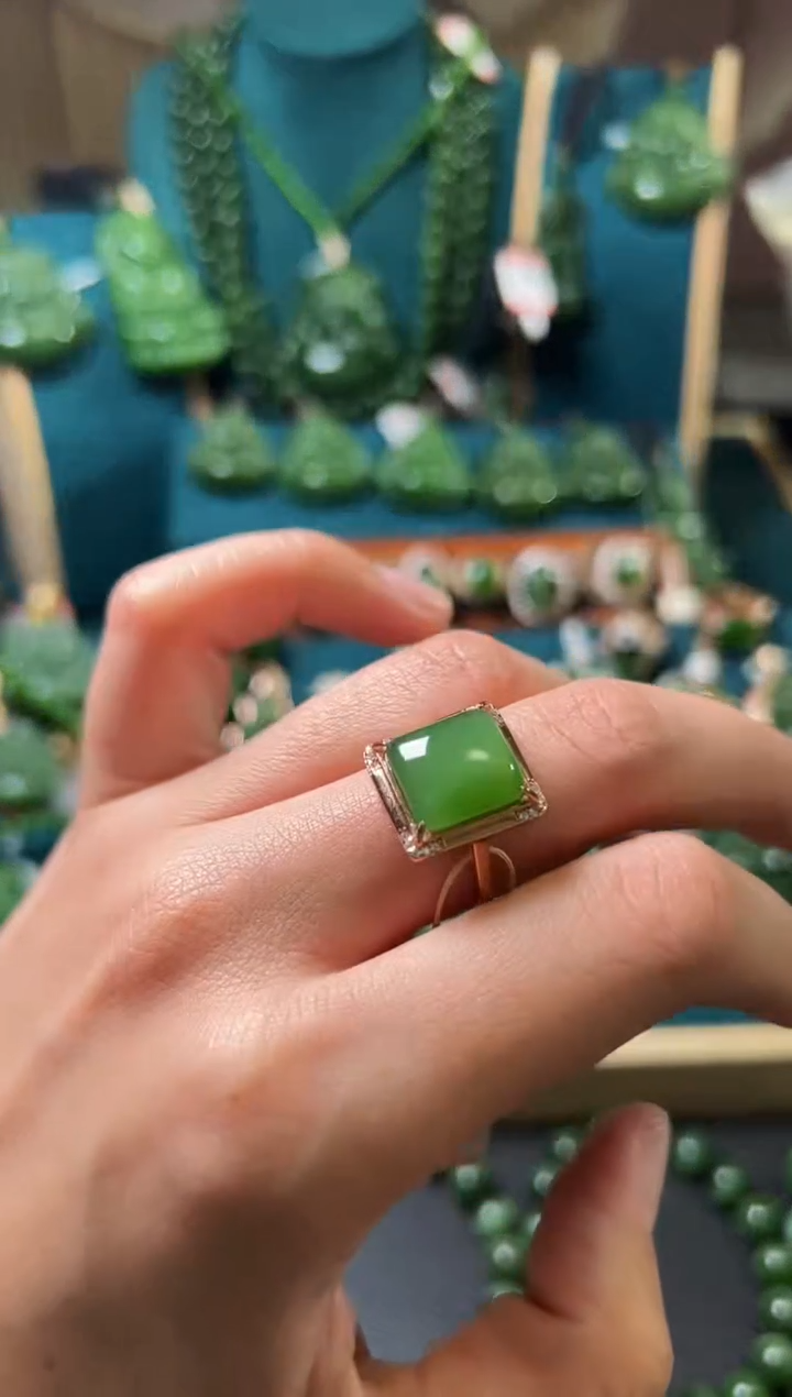 【闪购商品】和田玉（碧玉）戒指银S925镶嵌碧玉