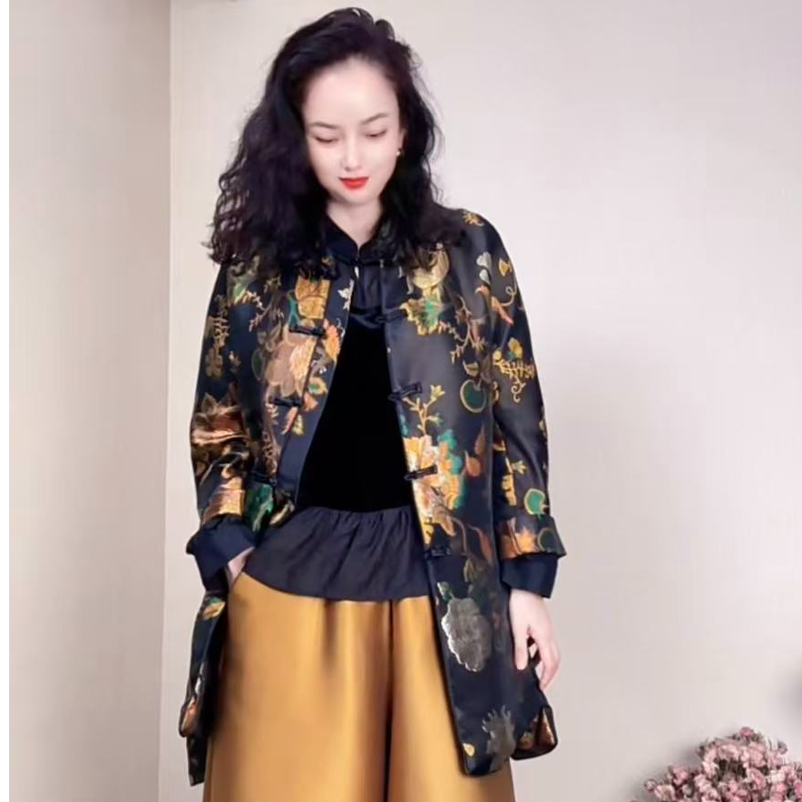 【鑫兰精选】新品新中式花色外套复古重磅中国风提花宽松