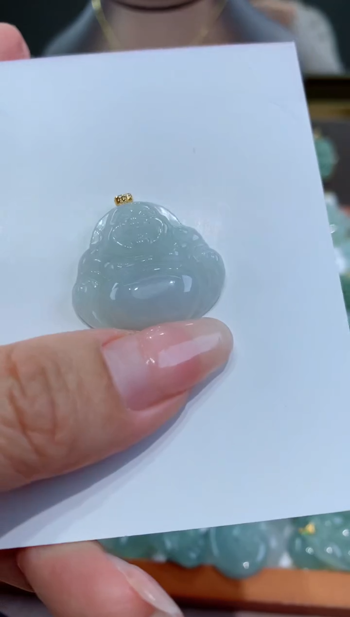 【闪购商品】翡翠颈饰18K金镶嵌天然翡翠A货挂件