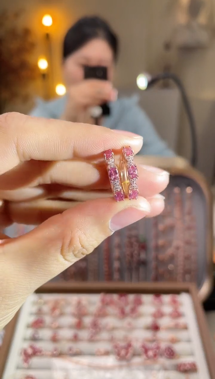 耳饰彩色蓝宝石银S925镶嵌耳饰