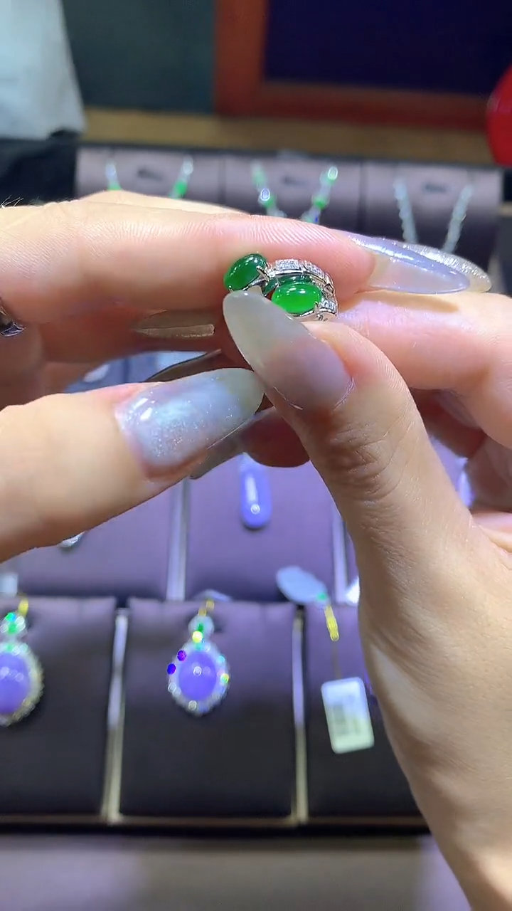 翡翠银S925镶嵌耳饰GZ02