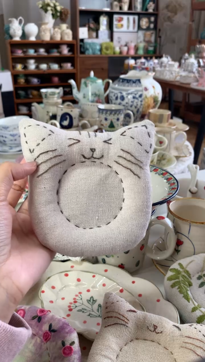 陶瓷【383】纯手工猫咪杯垫