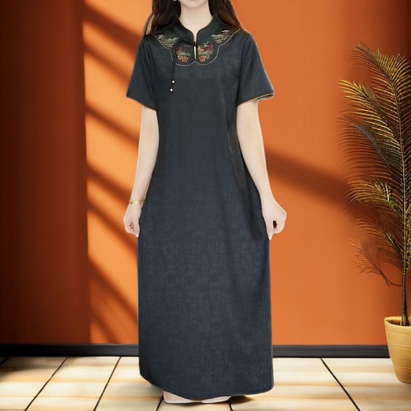 1497慕容裙妈妈装高贵新款妈妈装洋气收腰过膝法式