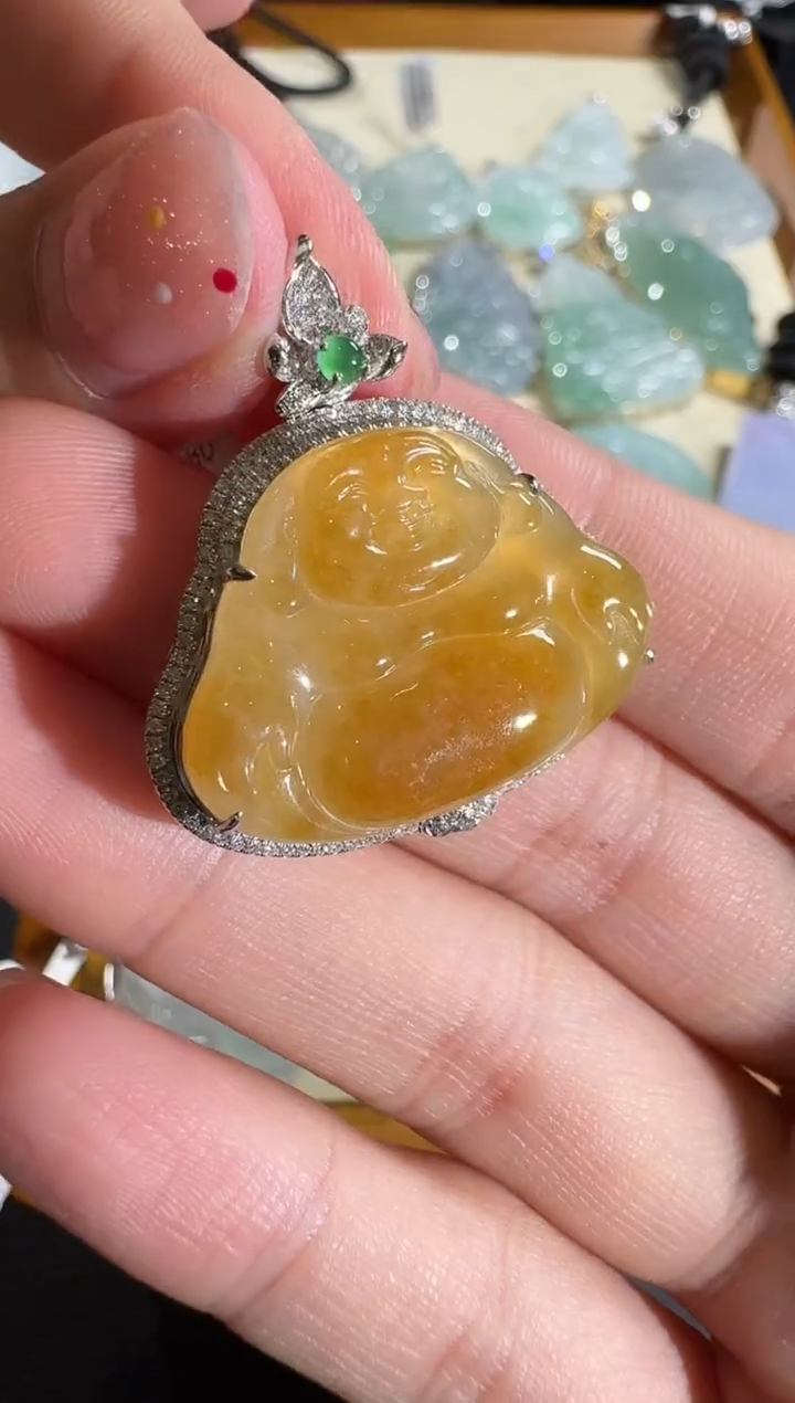 【闪购商品】翡翠吊坠(不含链)18K金镶嵌【源头工厂】钻石镶嵌