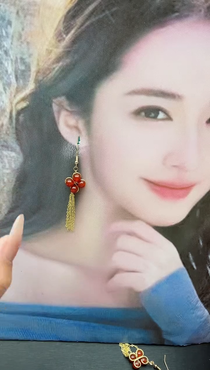 【闪购商品】南红玛瑙耳饰银S925镀金镶嵌1150