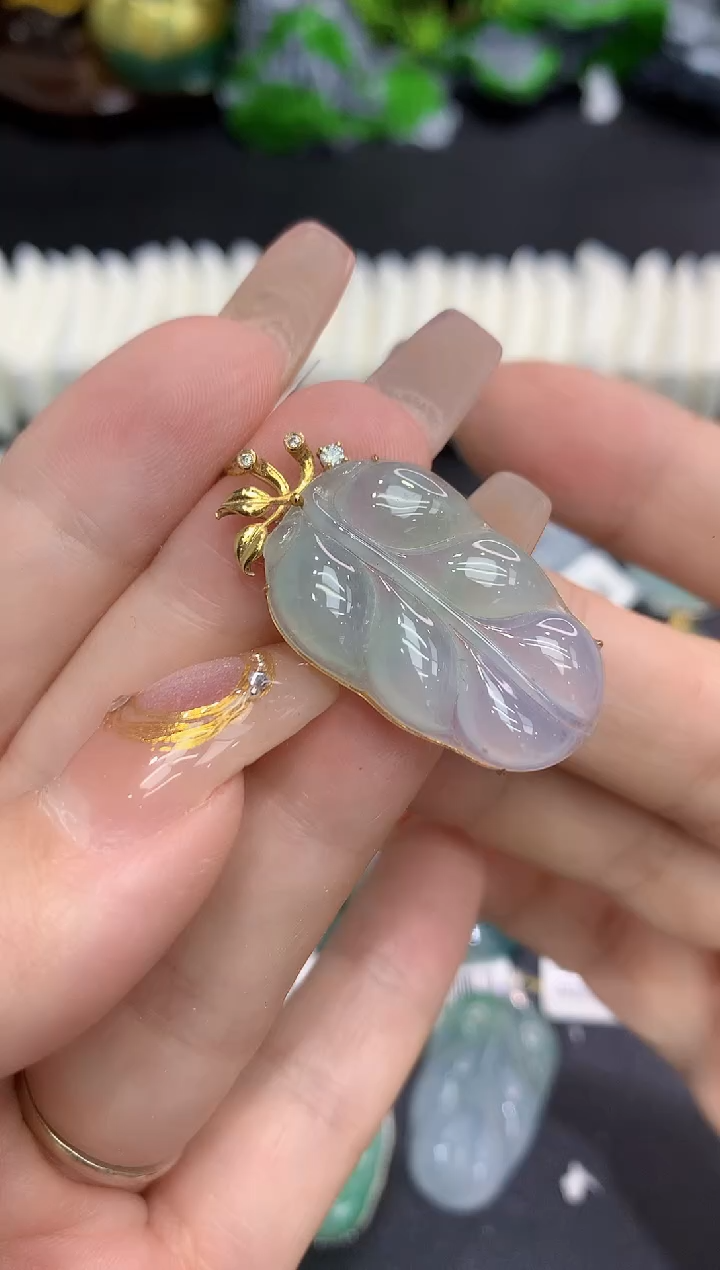 翡翠18K金镶嵌吊坠(不含链)1111