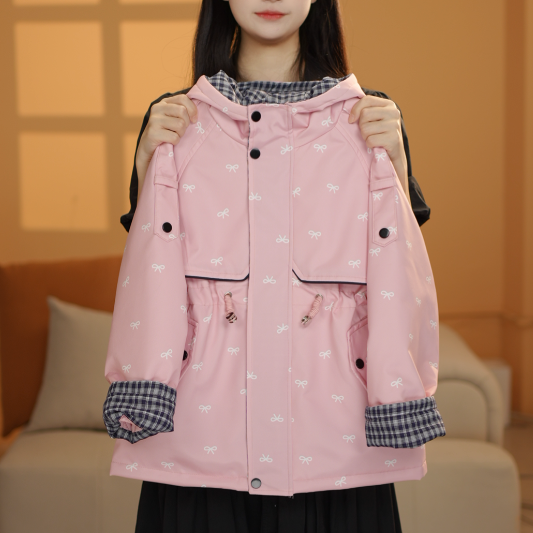女童2025秋外套清新碎花纹路时尚外套测1