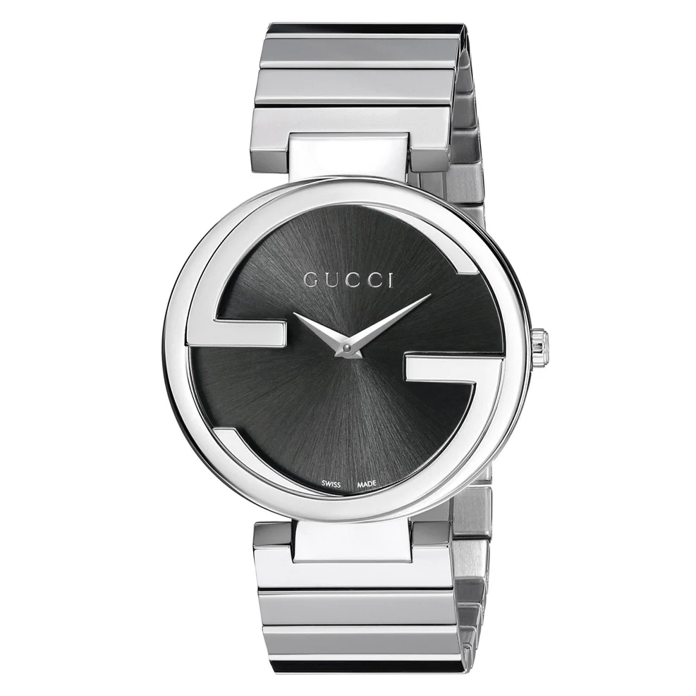 【全球购】Gucci古驰/双G黑色表盘银色钢带腕表37MM /YA133307 