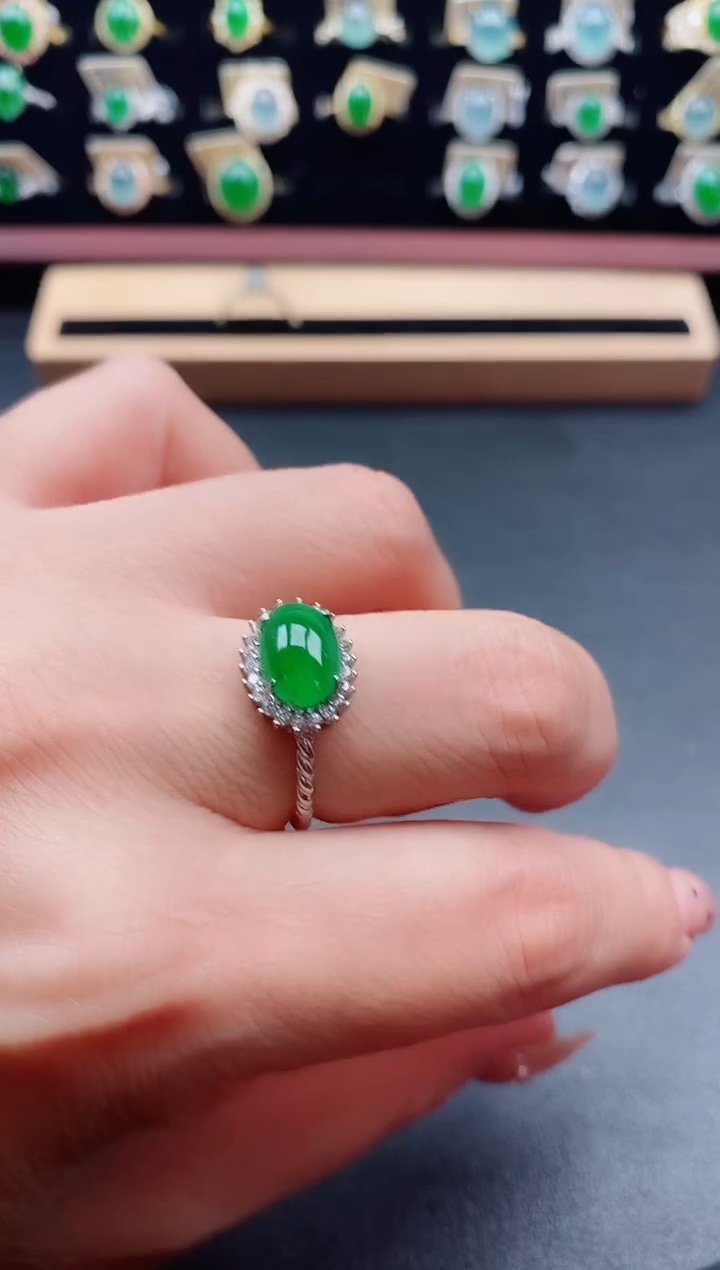 银S925镶嵌戒指翡翠1