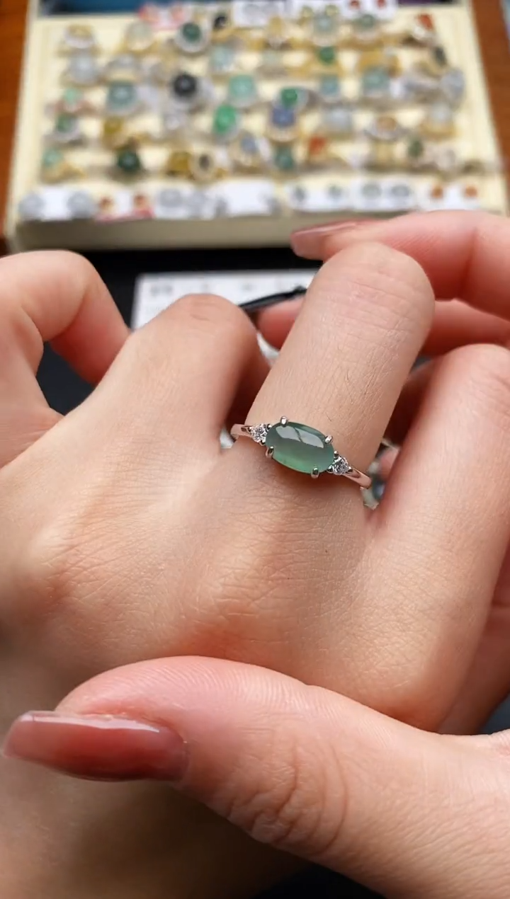 翡翠银S925镶嵌戒指111111111+4