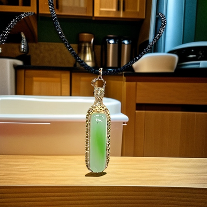 和田玉翠青吊坠牌子18k金镶挂件手工雕刻项链饰品首饰饰品装饰