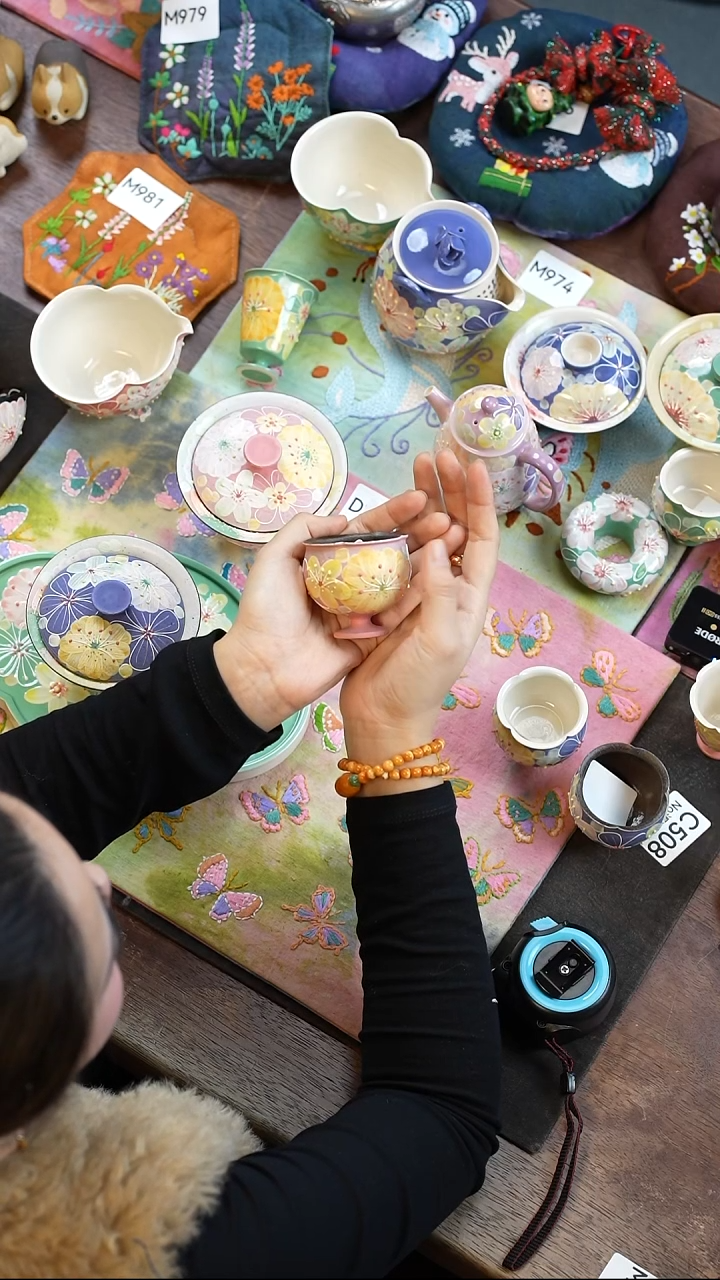 丁**7花满蹊粉色紫砂花苞杯      