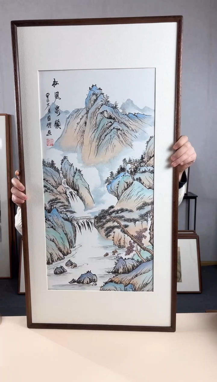 【闪购商品】国画手绘*松风泉韵*47*92cm实木框