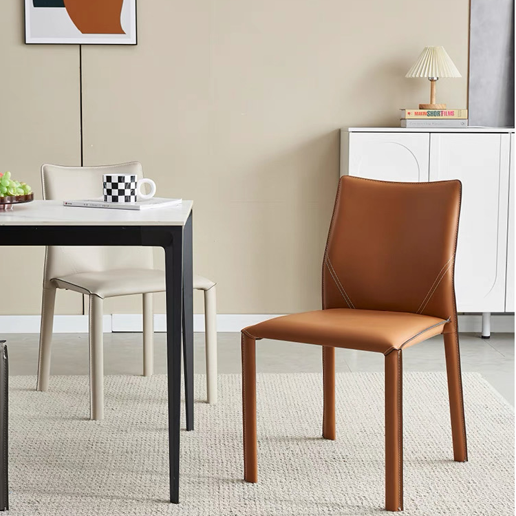 马鞍皮餐椅餐桌椅意式咖啡厅洽谈书桌椅轻奢简约复古餐厅椅子家用