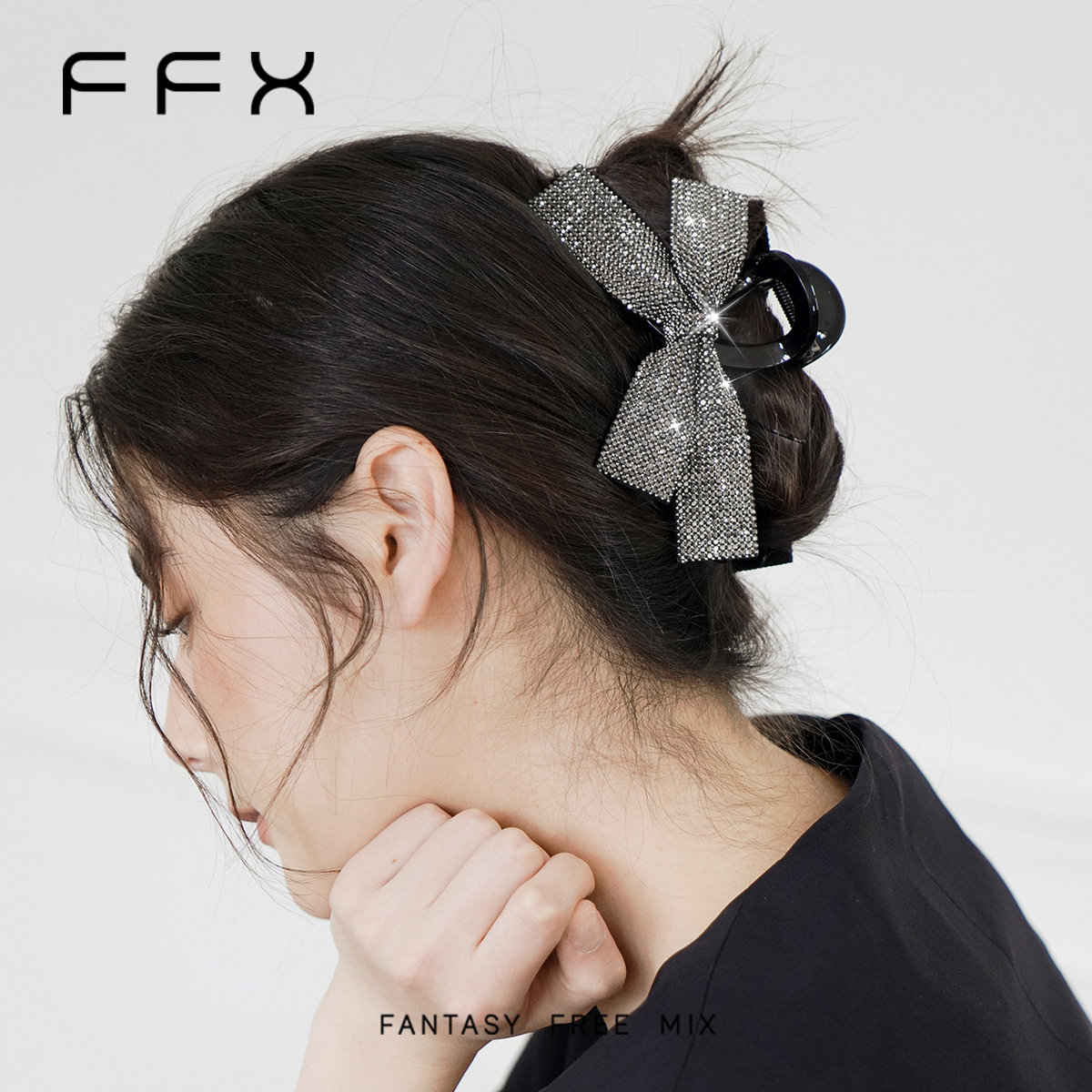 弗弗西FFX皮底满钻抓夹女【流光】蝴蝶全钻鲨鱼夹轻奢发饰气质发夹