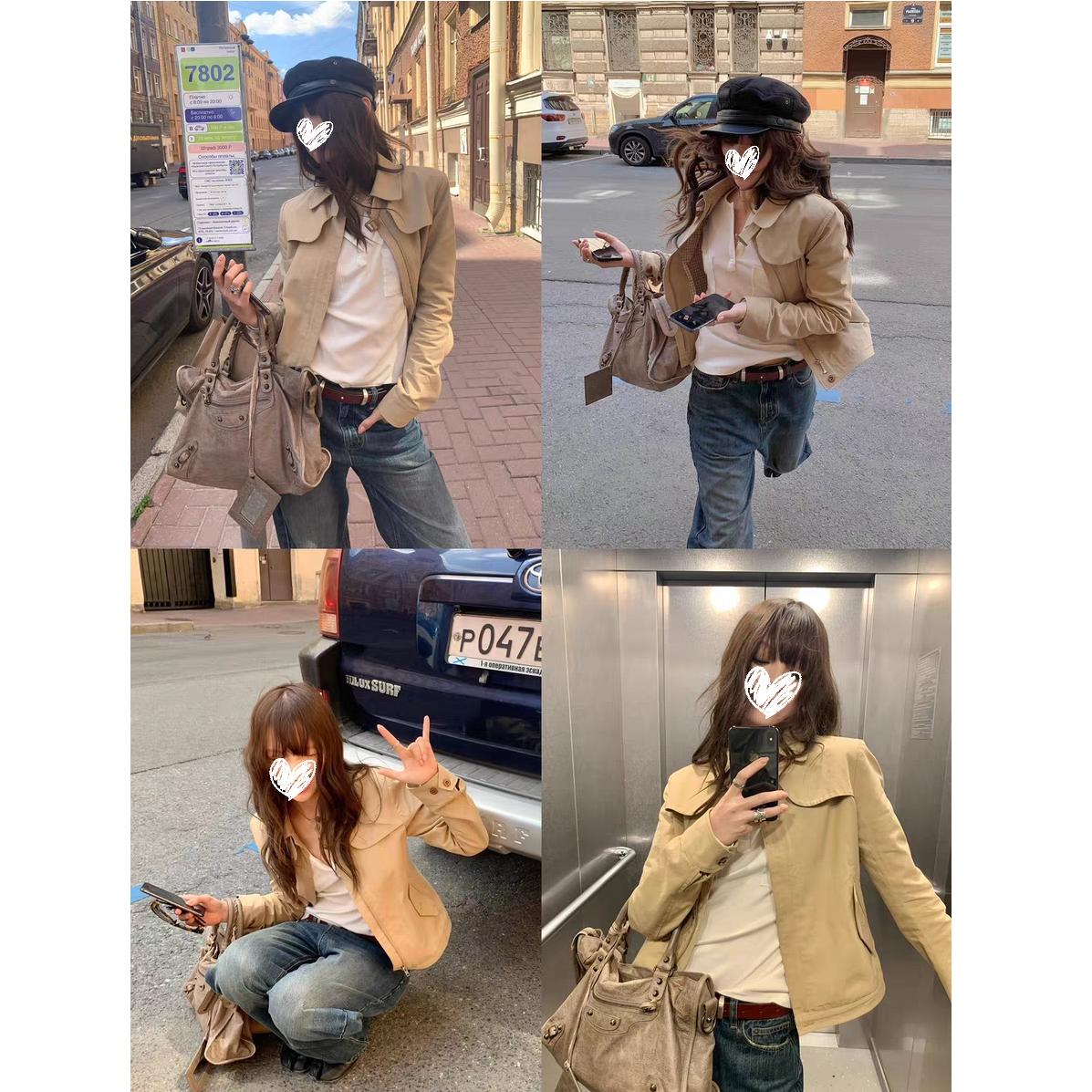 清！早秋英伦腔调拼格立领短款夹克风衣外套#W8541