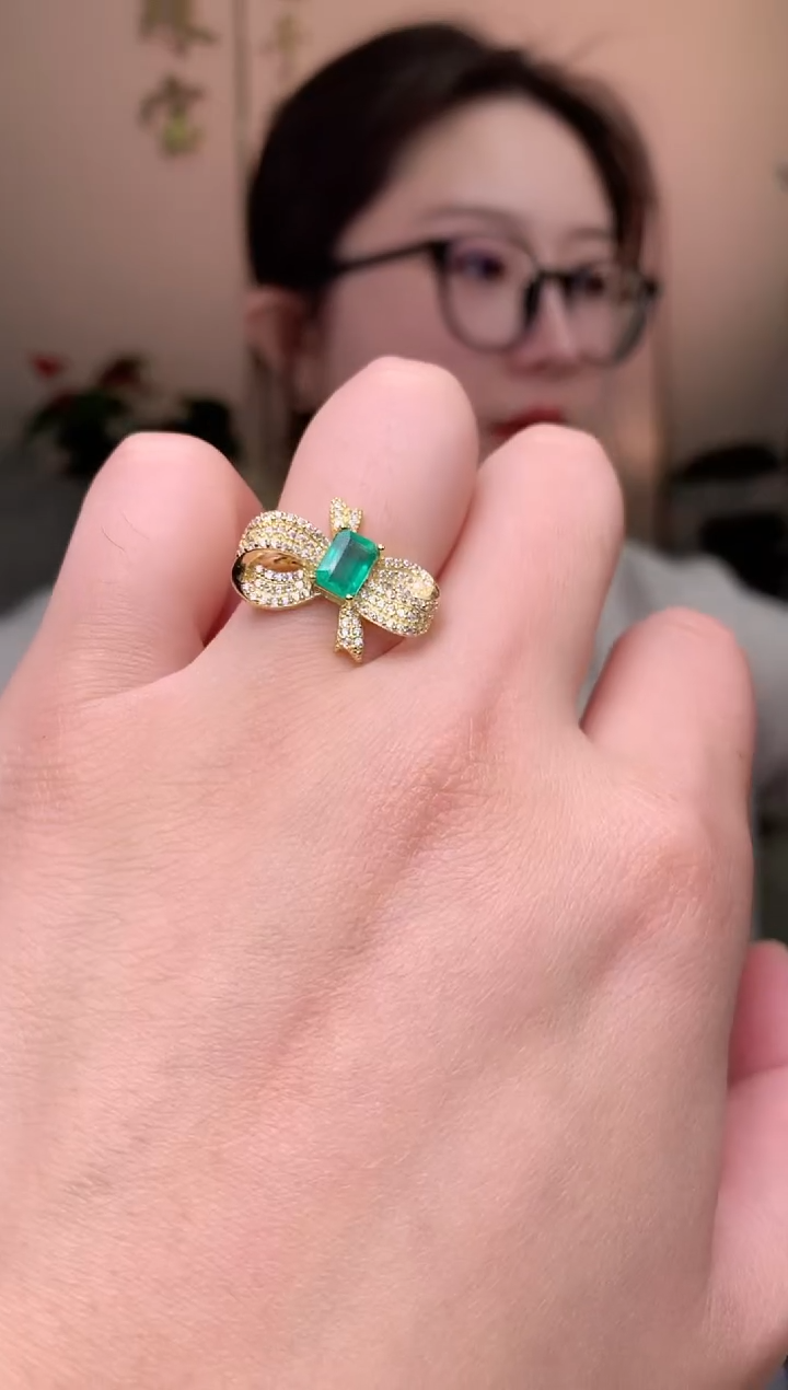 【闪购商品】祖母绿戒指银S925镶嵌戒指