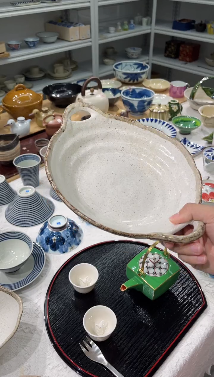 瓷片孤品 渕茶粉引 双耳钵