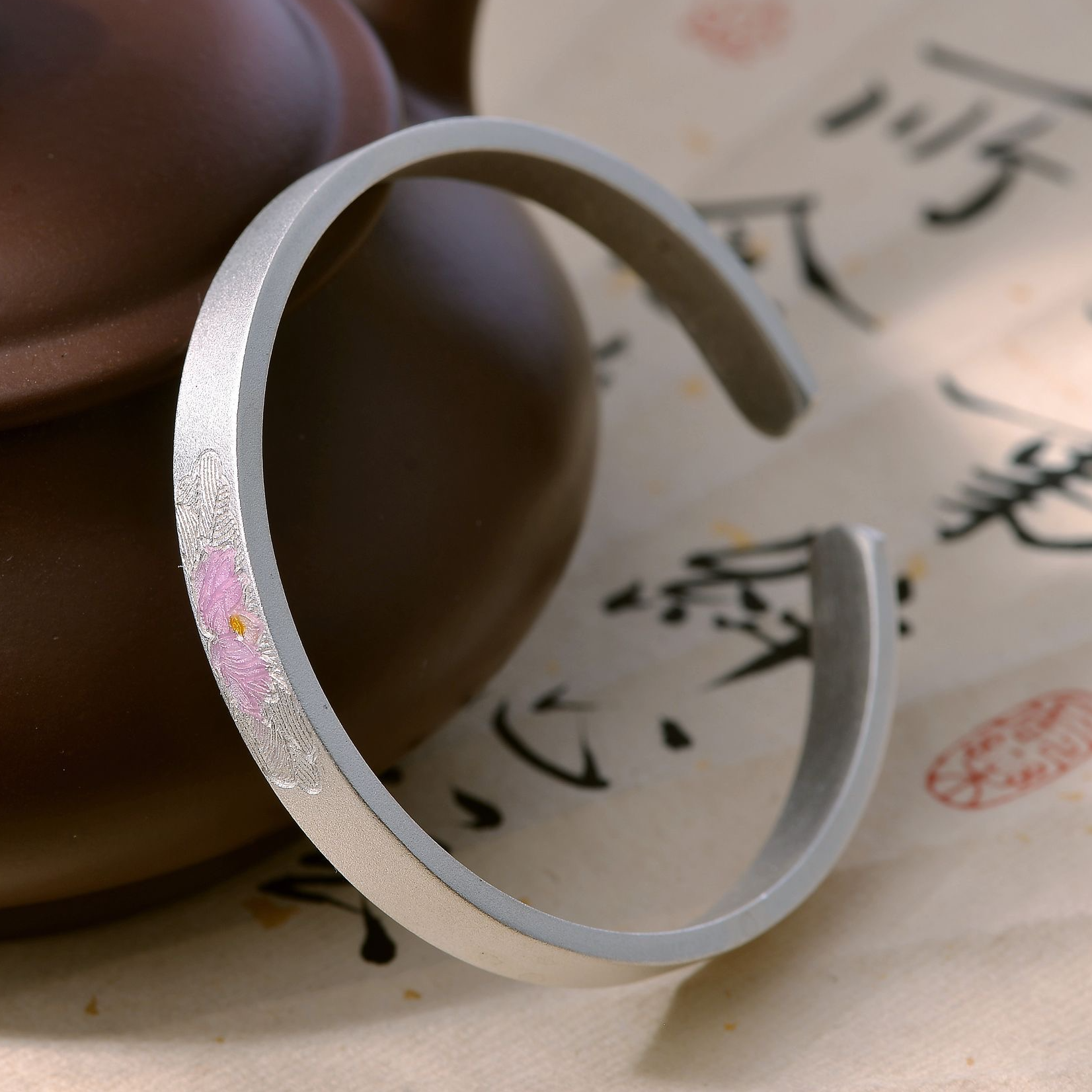 足银手镯 10号~古法莲花手镯