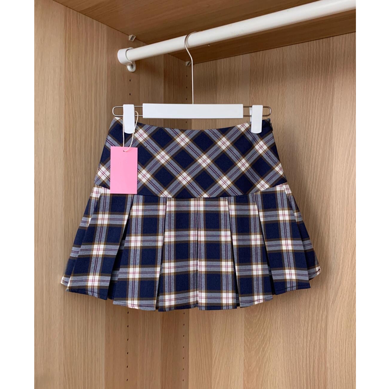 复古藏蓝色卡其色美式修身半身百褶裙格纹学院风减龄格子高腰短裙