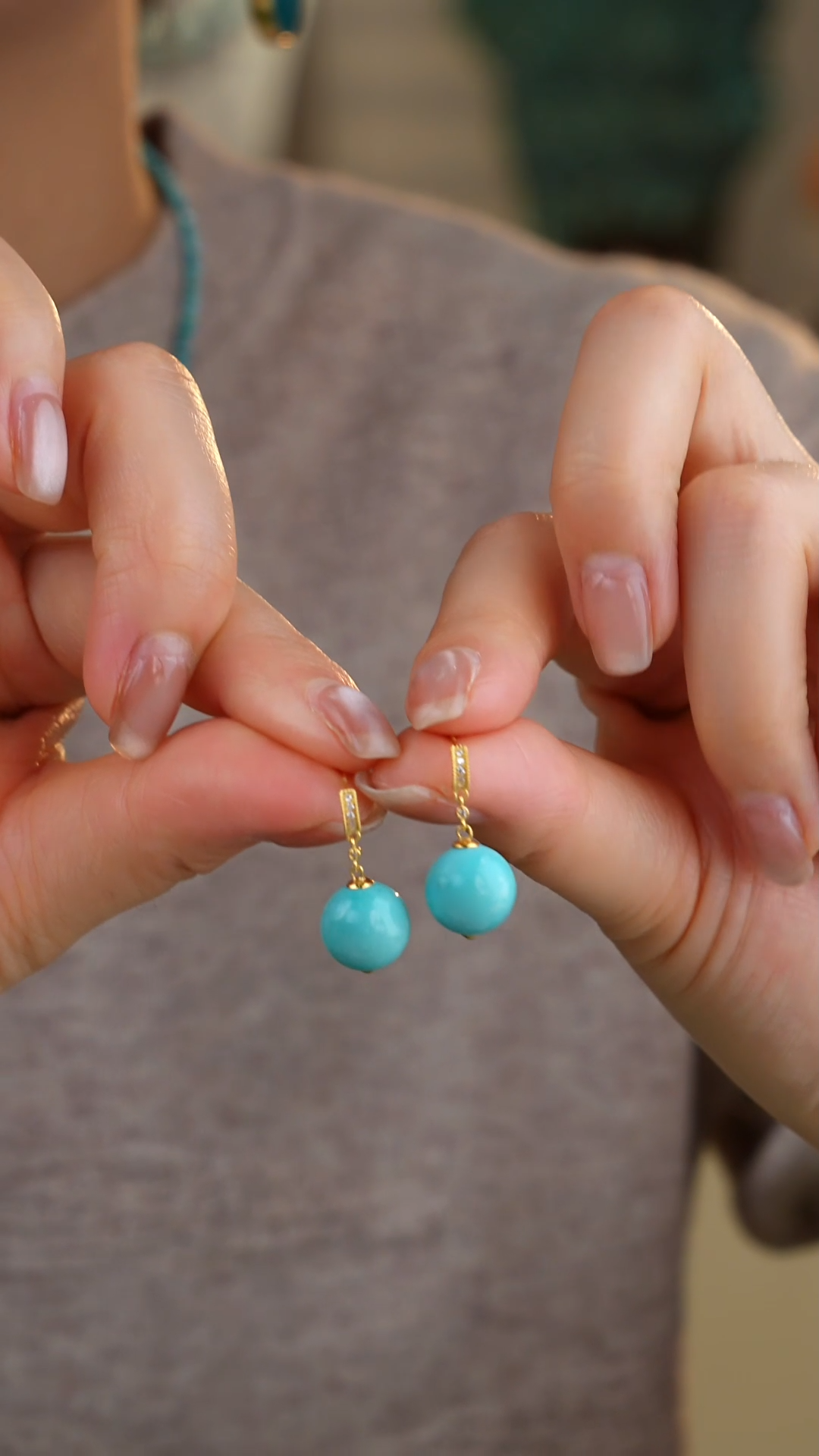 【闪购商品】绿松石耳饰18K金镶嵌1