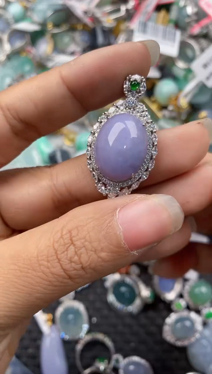 银S925镶嵌戒指翡翠666----9