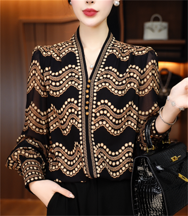 卓曼 新款衬衣印花时尚上衣女百搭设计感气质轻奢高级V25P004