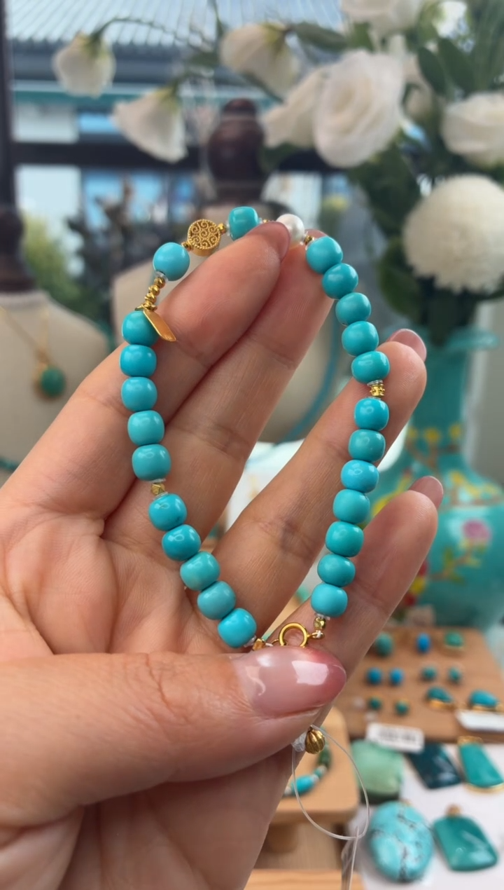 银S925镀金镶嵌绿松石手链1