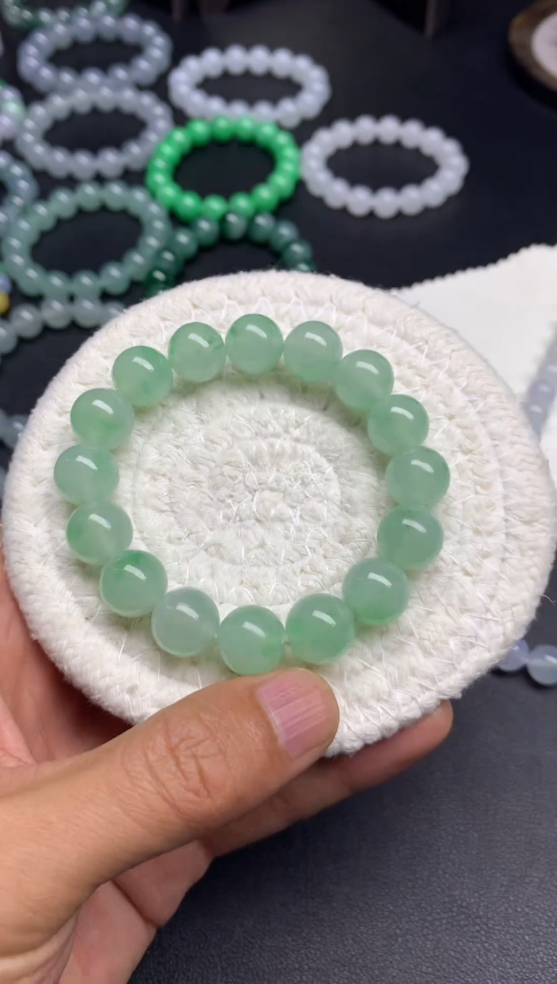 未镶嵌手链翡翠天然缅甸翡翠A货晴绿底飘绿花卡12.8mm