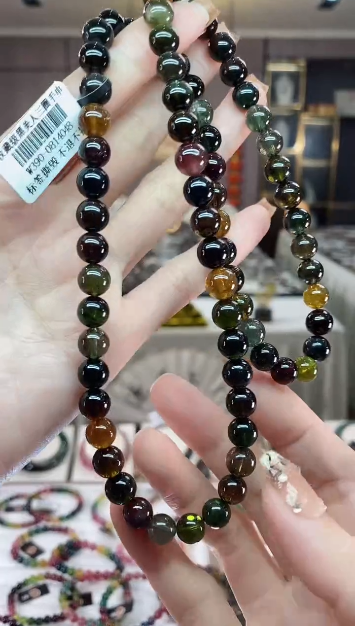【闪购商品】碧玺三圈手串8mm+未镶嵌一物一证dan