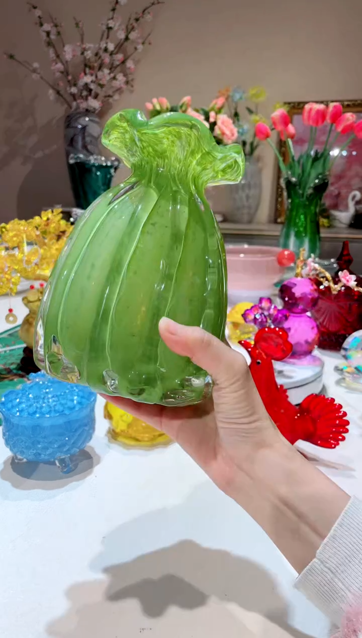 【闪购商品】琉璃手工艺品 青绿色 福袋荷包花瓶