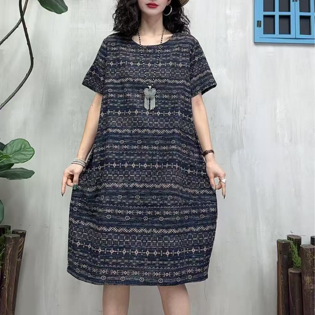 11366新款夏季小个子优雅减龄宽松复古碎花连衣裙