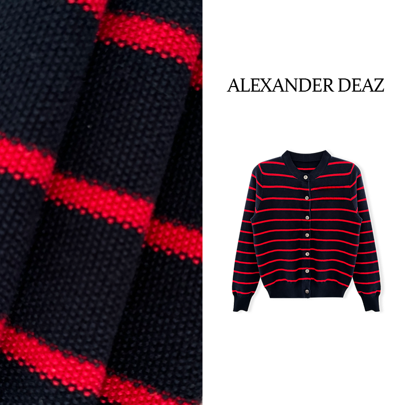 2025秋冬时尚休闲百搭条纹小香风长袖针织开衫A8037