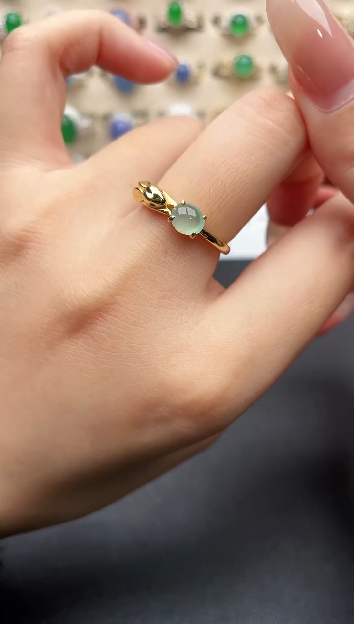 银S925镶嵌戒指翡翠一物一证一礼盒