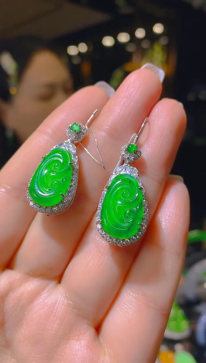 【闪购商品】翡翠耳饰银S925镶嵌091（多样性发货）