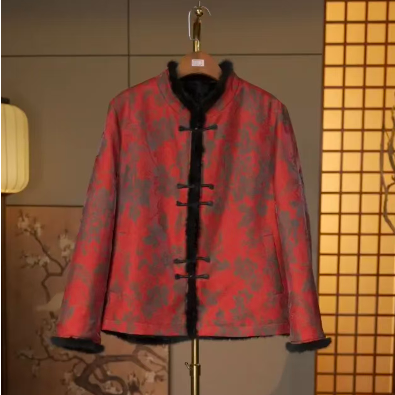 【秋叶】香云老料中式冬季双穿貂毛外套285