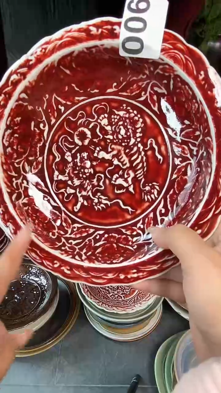 【闪购商品】碗006郎红麒麟雕刻壶承         