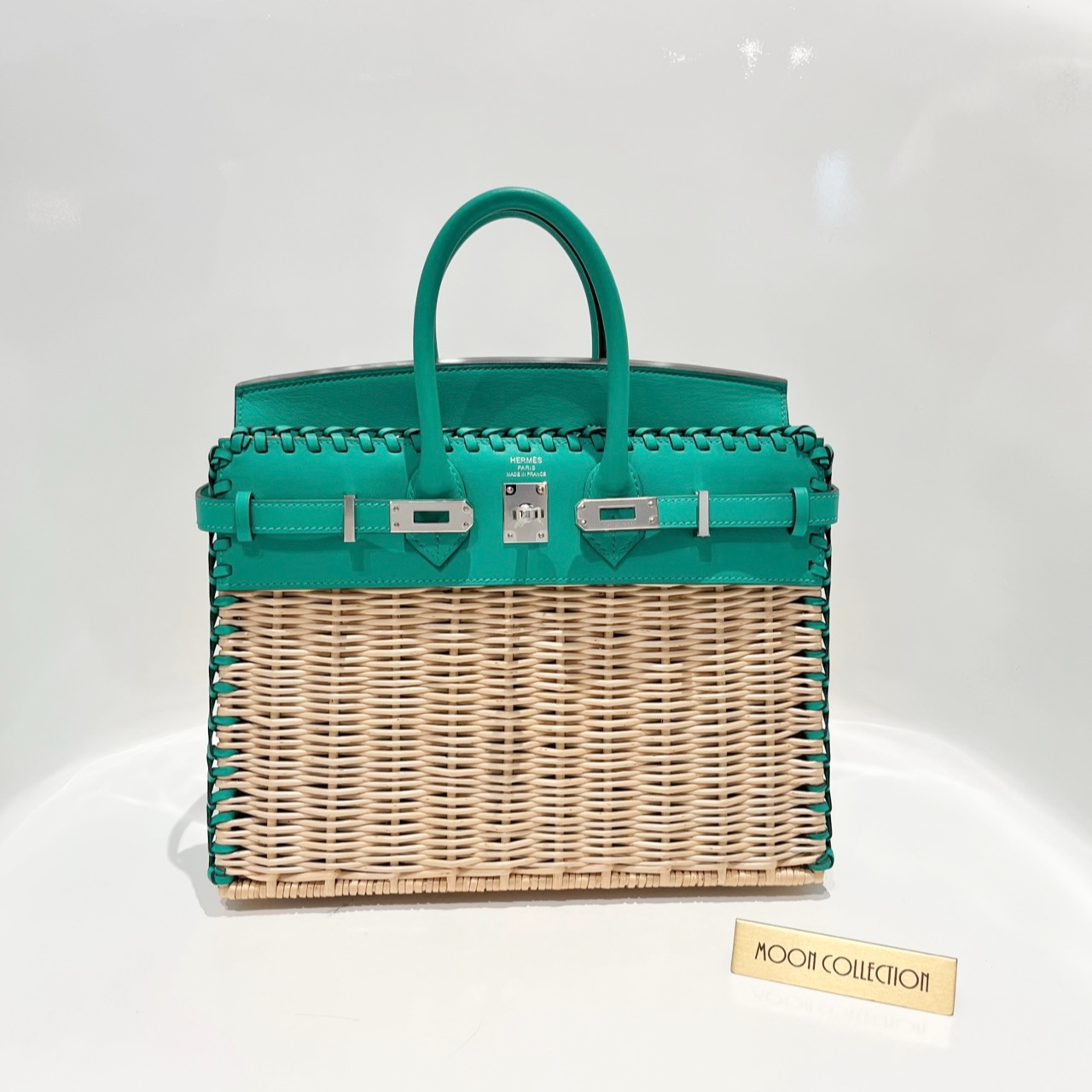 未使用 Hermes/爱马仕 BIRKIN25 野餐包 Picnic 竹编 薄荷绿 z