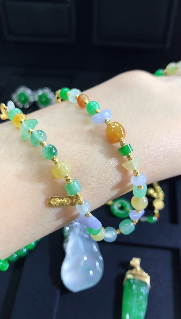 【闪购商品】翡翠手链18K金镶嵌手链