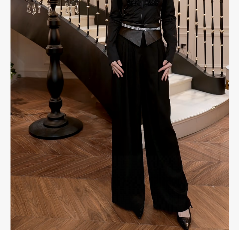 【FUNANI】 时尚显瘦高腰拼皮气质重工原创设计感直筒裤  X2531551B