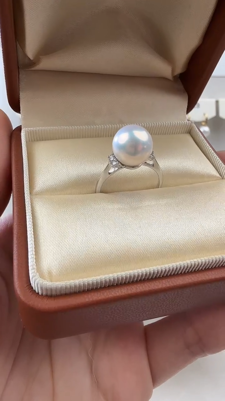 银S925镶嵌戒指淡水珍珠10-11mm戒指