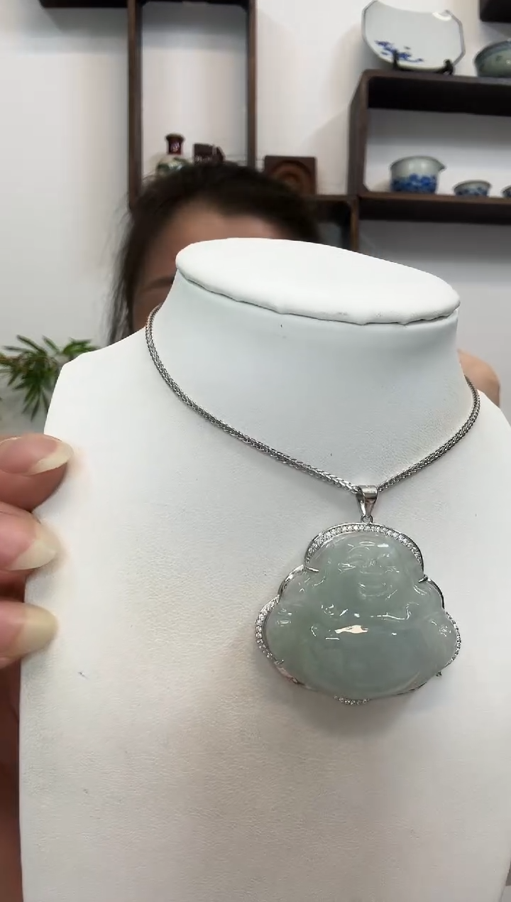 吊坠(赠链)银S925镶嵌翡翠佛公