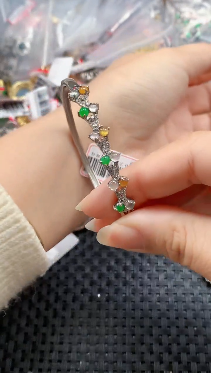 银S925镶嵌戒指翡翠天然A货缅甸翡翠