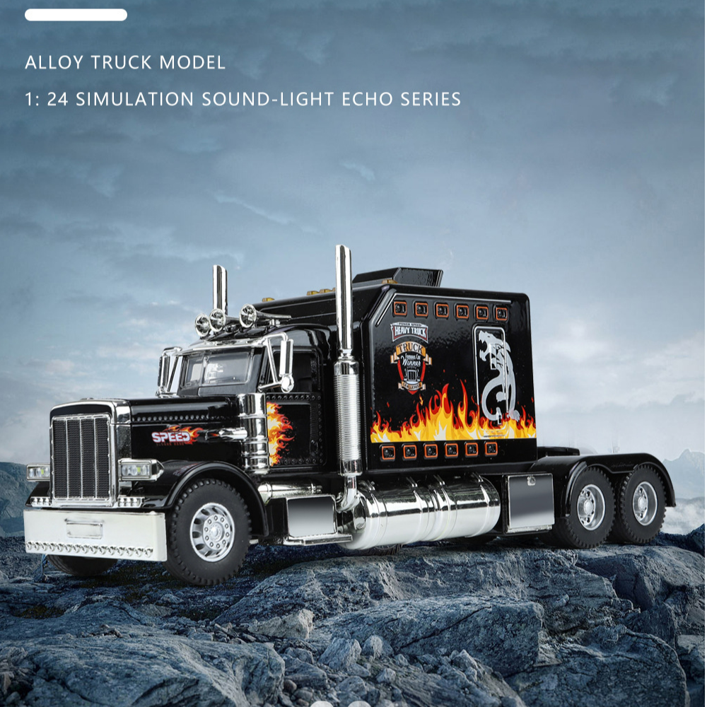 1/24美式拖头-彼得比尔特389合金车模型声光回力模型玩具