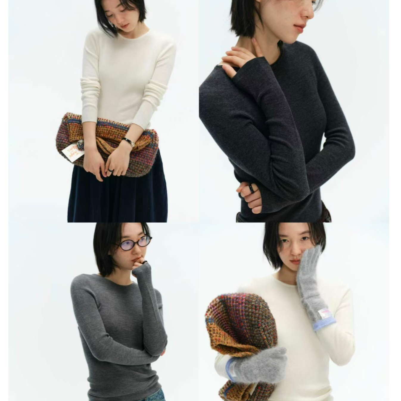 「白描工作间」"星砂奶霜"100羊毛扬子纱圆领无缝可机洗打底衫女