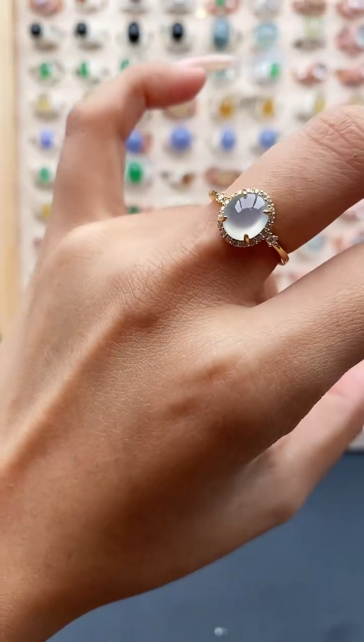 【闪购商品】翡翠戒指银S925镶嵌缅甸天然A货翡翠111  6+8