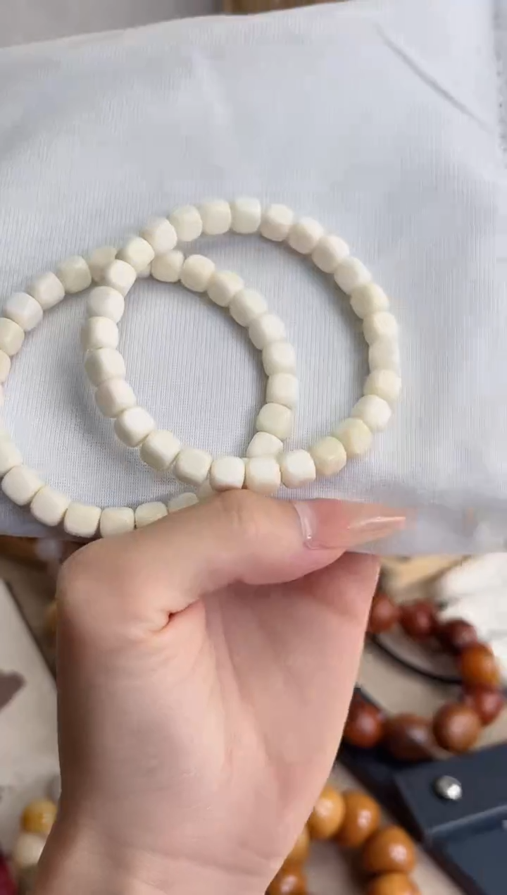 菩提根/象牙果手串t90白玉菩提瓷白方糖6mm手串