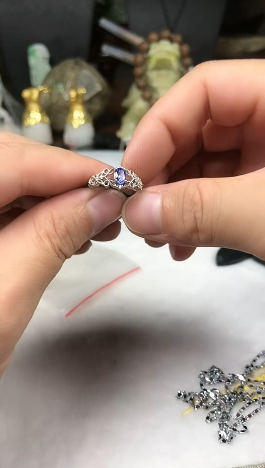 蓝宝石戒指银S925镶嵌戒指